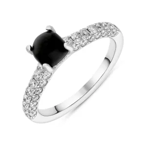 18ct White Gold Whitby Jet 0.83ct Diamond Shoulder Ring