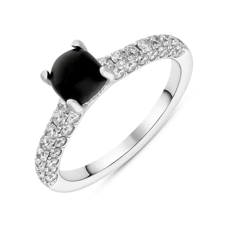 18ct White Gold Whitby Jet 0.83ct Diamond Shoulder Ring