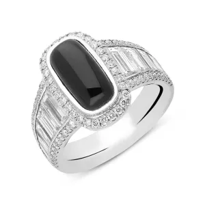 18ct White Gold Whitby Jet 3.02ct Diamond Oblong Ring