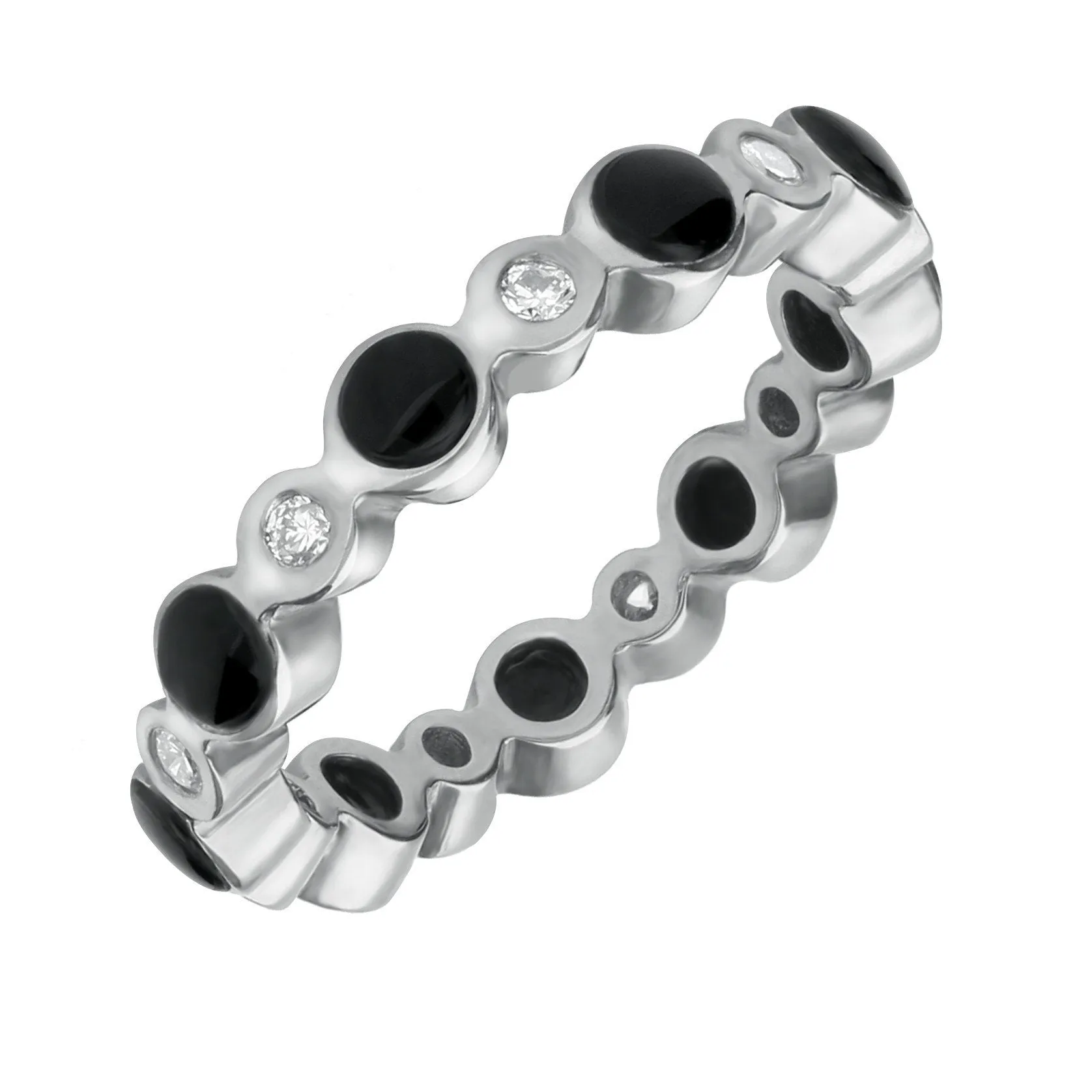 18ct White Gold Whitby Jet Diamond Eternity Ring