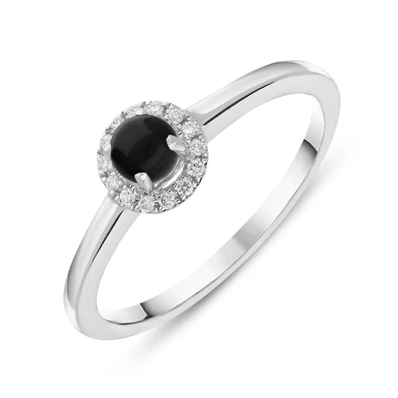 18ct White Gold Whitby Jet Diamond Round Cluster Ring