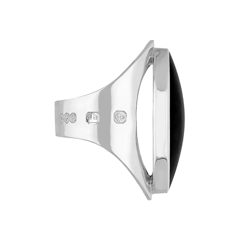 18ct White Gold Whitby Jet Hallmark Large Oval Ring