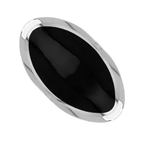18ct White Gold Whitby Jet Hallmark Large Oval Ring