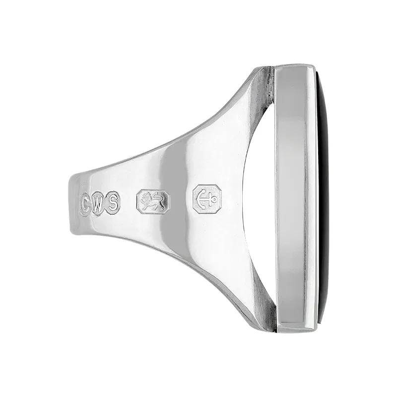18ct White Gold Whitby Jet Hallmark Medium Oblong Ring