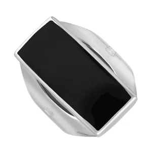 18ct White Gold Whitby Jet Hallmark Medium Oblong Ring