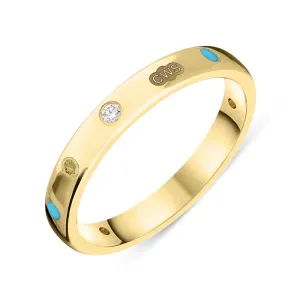18ct Yellow Gold 0.06ct Diamond Turquoise King's Coronation Hallmark 3mm Ring D
