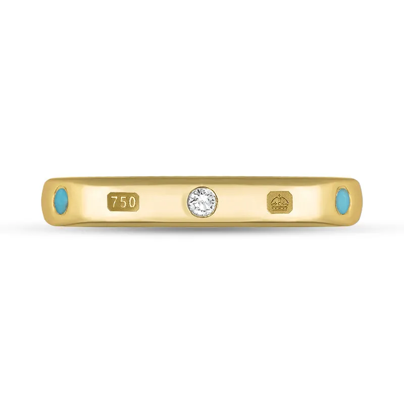 18ct Yellow Gold 0.06ct Diamond Turquoise King's Coronation Hallmark 3mm Ring D