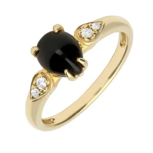 18ct Yellow Gold Whitby Jet 0.06 Carat Diamond Pear Ring