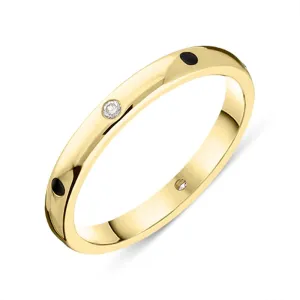 18ct Yellow Gold Whitby Jet Diamond 2.5mm Wedding Band Ring