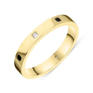 18ct Yellow Gold Whitby Jet Diamond 3mm Wedding Band Ring