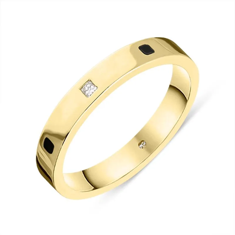 18ct Yellow Gold Whitby Jet Diamond 3mm Wedding Band Ring