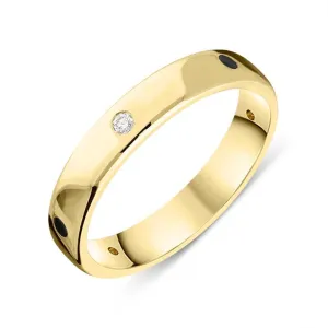 18ct Yellow Gold Whitby Jet Diamond 4mm Wedding Band Ring
