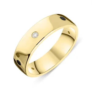 18ct Yellow Gold Whitby Jet Diamond 6mm Wedding Band Ring D