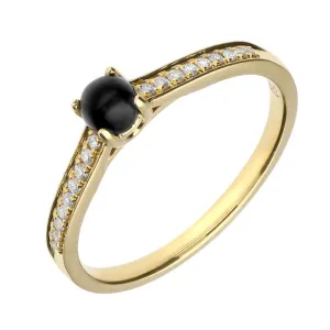 18ct Yellow Gold Whitby Jet Diamond Shoulder Solitaire Ring