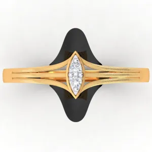 18K Diamond Ring With A Central Marquise-cut Diamond And Black Meena