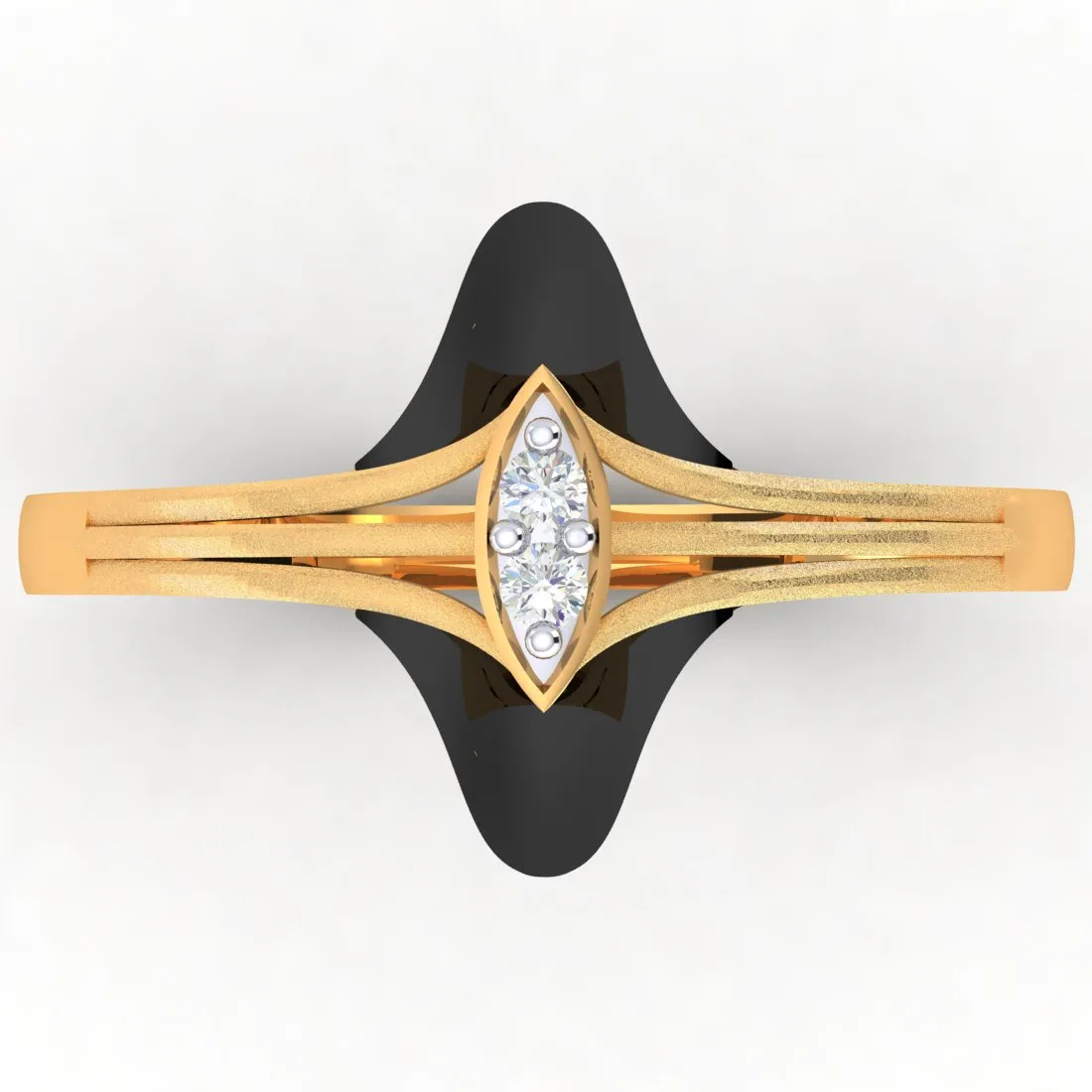 18K Diamond Ring With A Central Marquise-cut Diamond And Black Meena