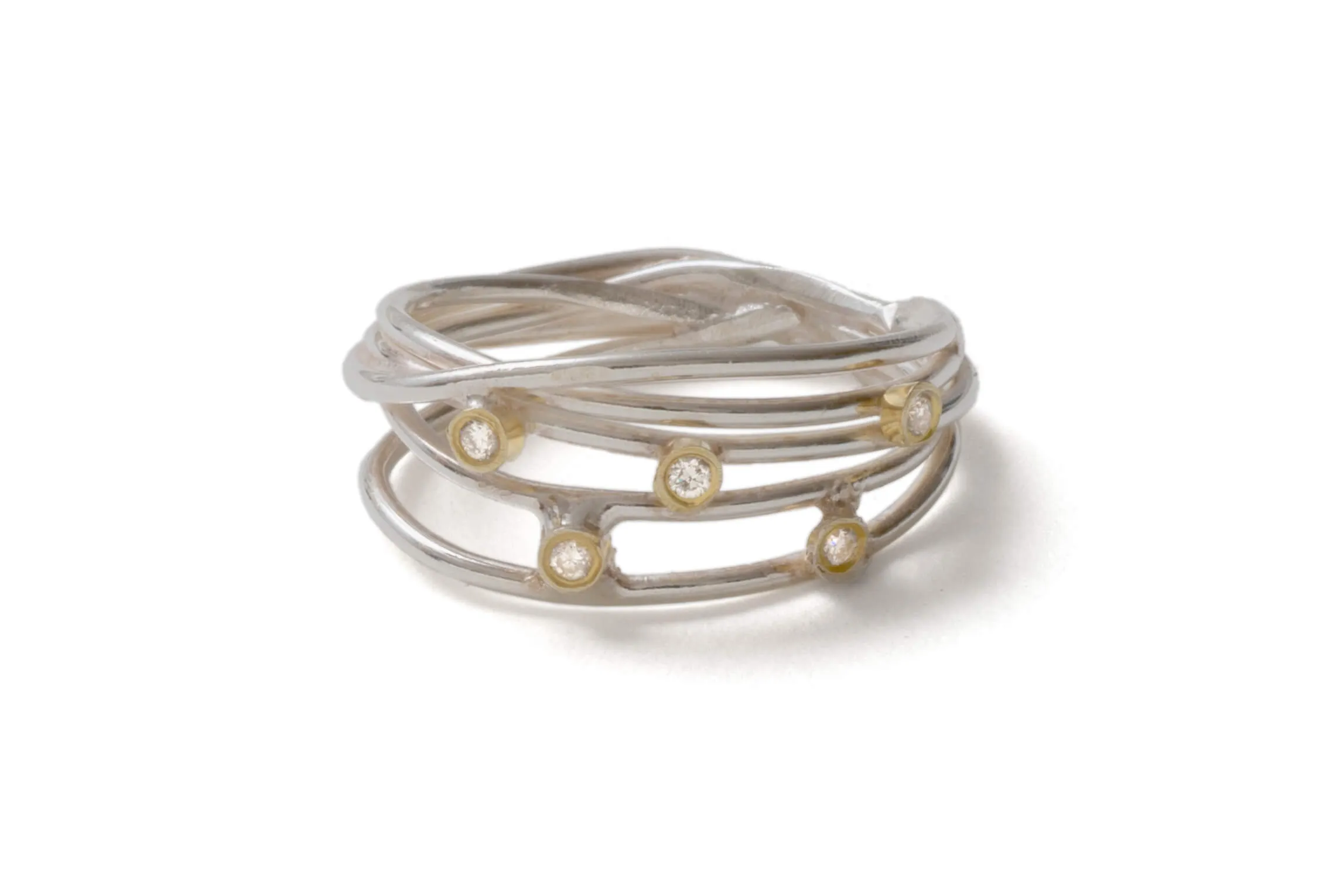 18k Gold and Silver Open Wrap Family Ring for Ryan and Emma
