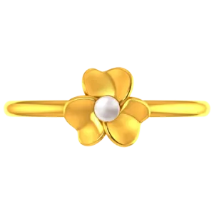 18k Solid Gold Ring With A Floral Design And Pearl Detailing