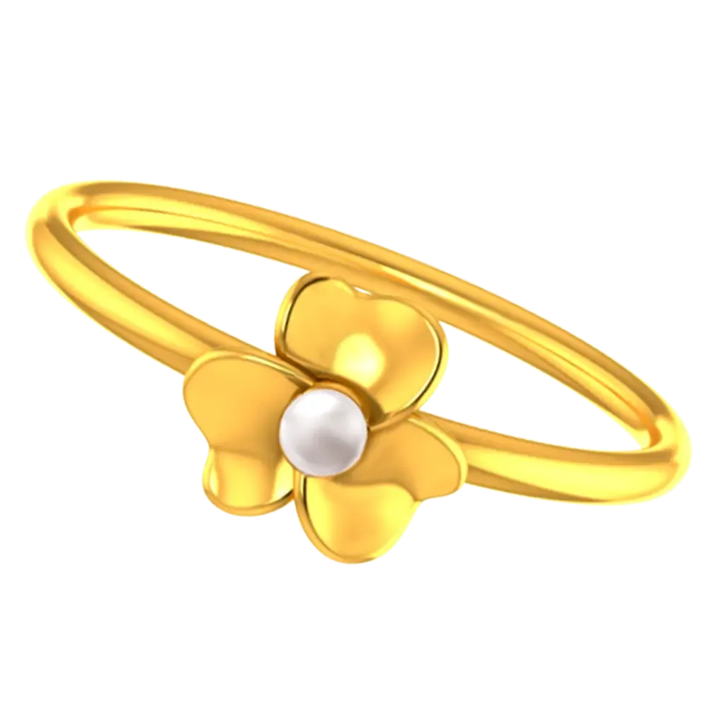 18k Solid Gold Ring With A Floral Design And Pearl Detailing