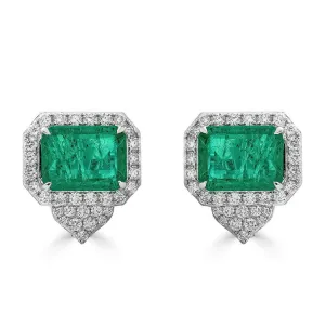 18k White Gold Emerald & Diamond Earrings