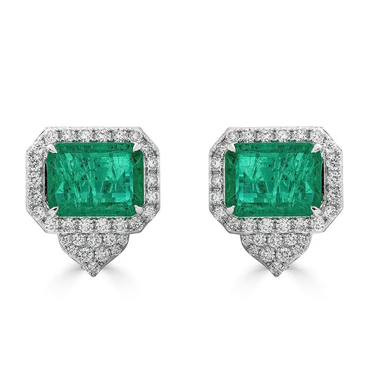 18k White Gold Emerald & Diamond Earrings