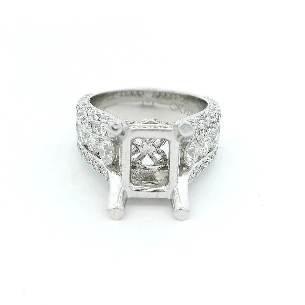 18K White Gold Wide Band Emerald Cut Natural Diamonds Natural Diamonds Engagement Ring