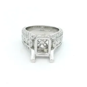 18K White Gold Wide Band Emerald Cut Natural Diamonds Natural Diamonds Engagement Ring