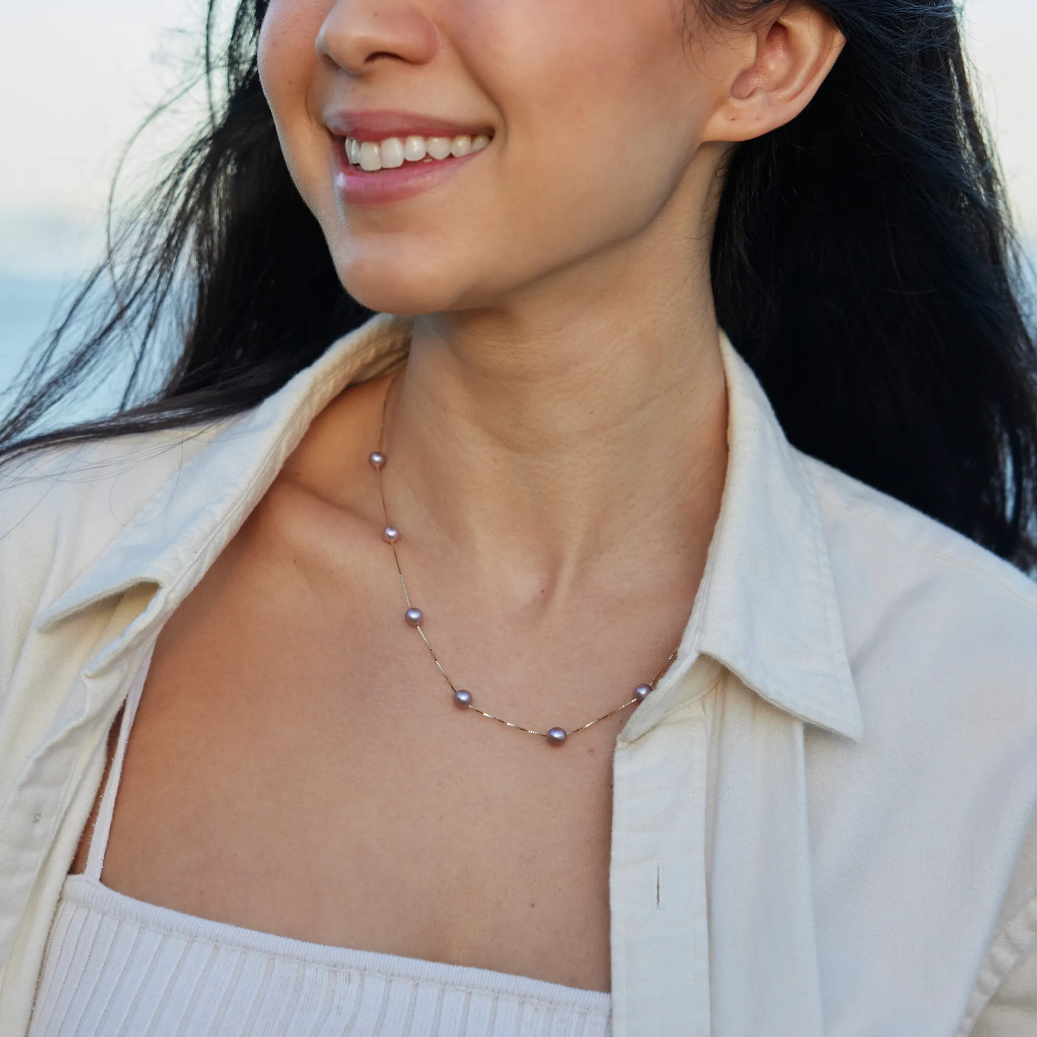 18" Freshwater Pearl Necklace in Gold - 5-6mm