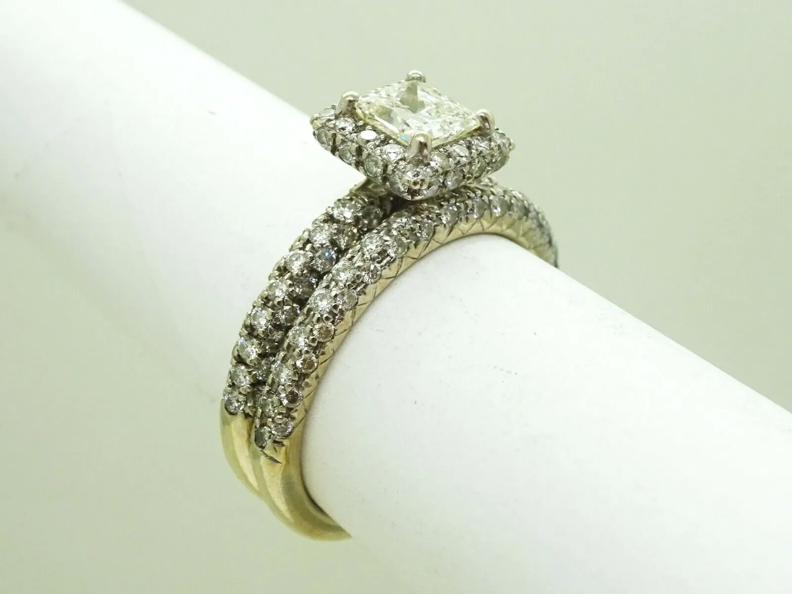 2.00ct tw Earth Mined Princess Diamond Wedding Set 14k White Gold Size 5.25