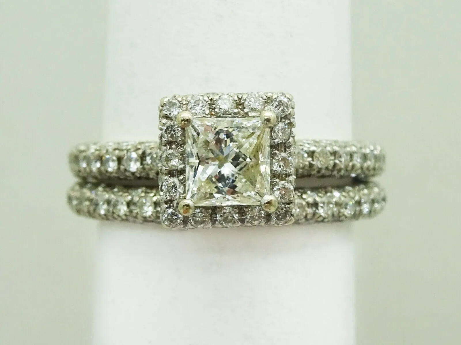 2.00ct tw Earth Mined Princess Diamond Wedding Set 14k White Gold Size 5.25