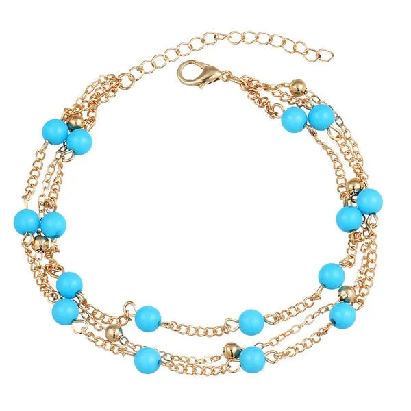 2018 Blue Bead Gold Color Chain Anklet Bracelets For Women Beach Summer Jewelry Pendant Pour Ladies Anklets