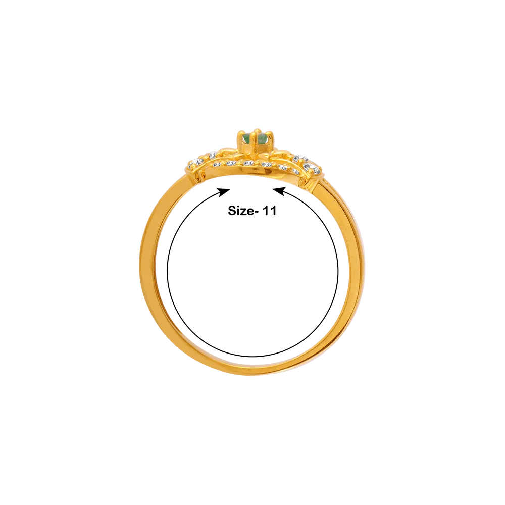 22KT Yellow Gold, American Diamond And Emerald Ring For Women