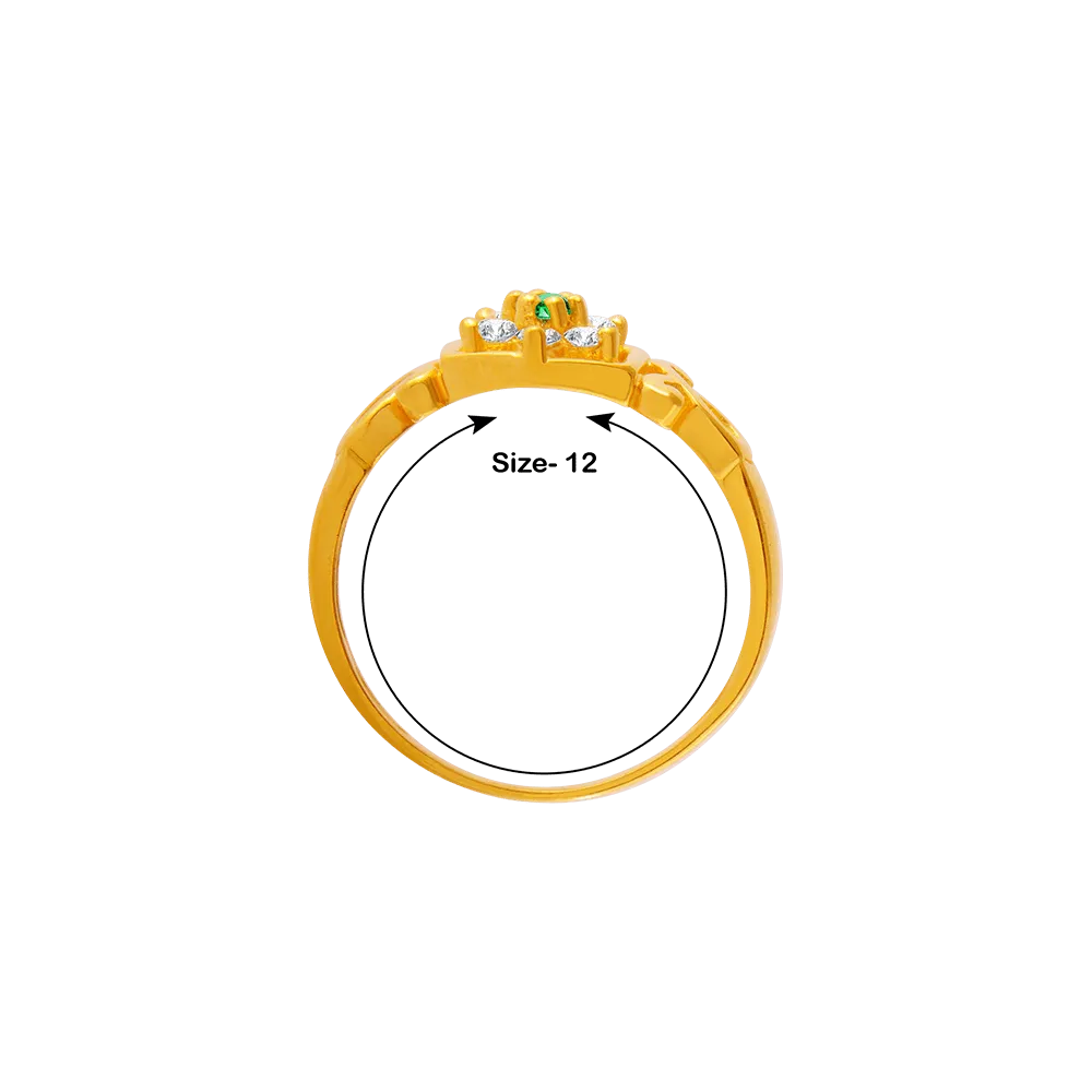 22KT Yellow Gold, American Diamond And Emerald Ring For Women