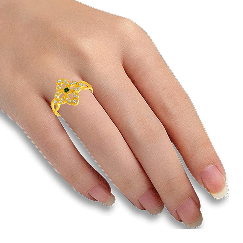 22KT Yellow Gold And American Diamond Ring For Women