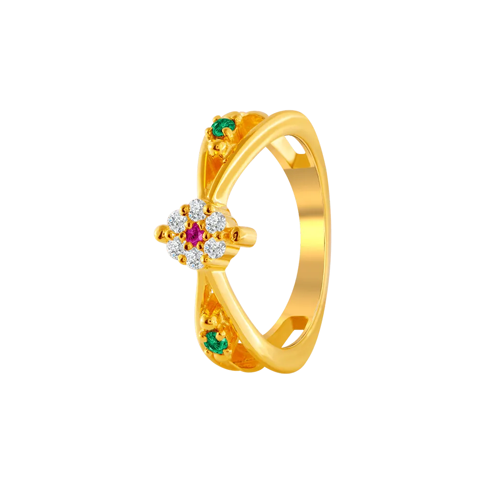 22KT Yellow Gold And American Diamond Ring For Women