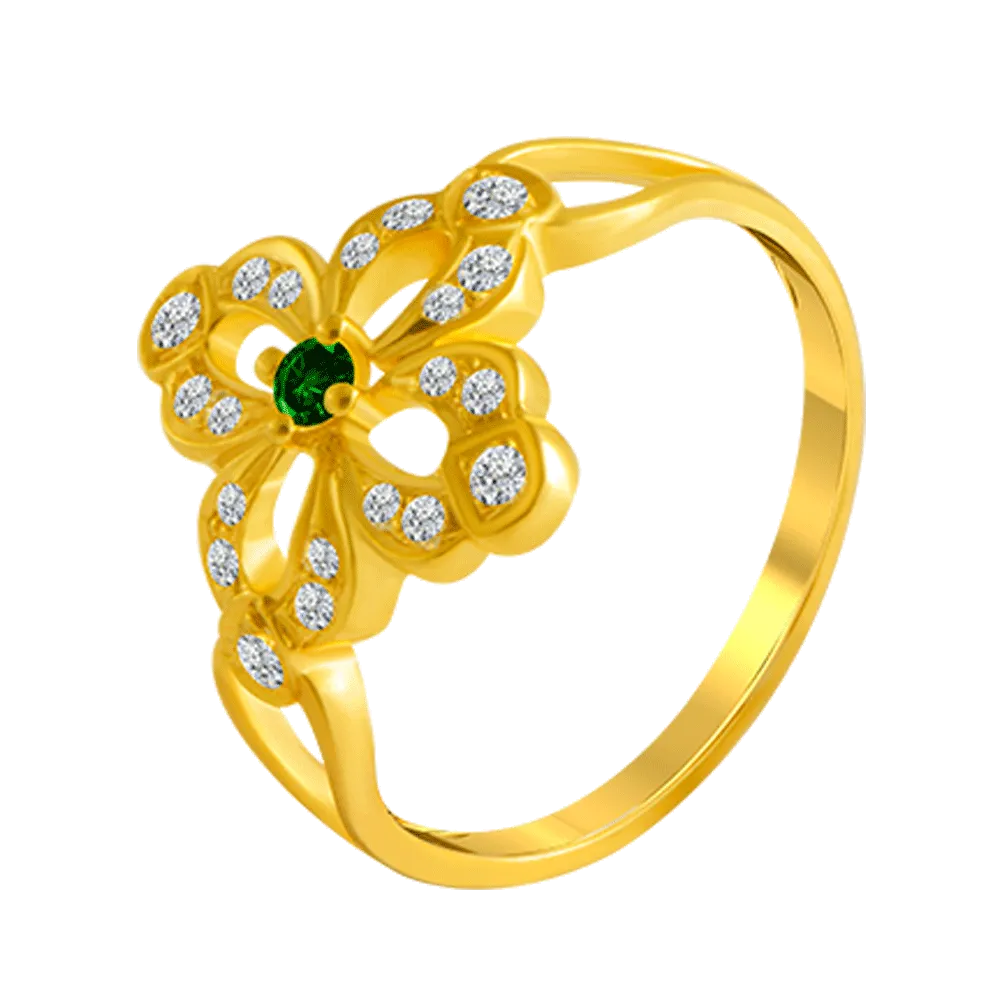 22KT Yellow Gold And American Diamond Ring For Women