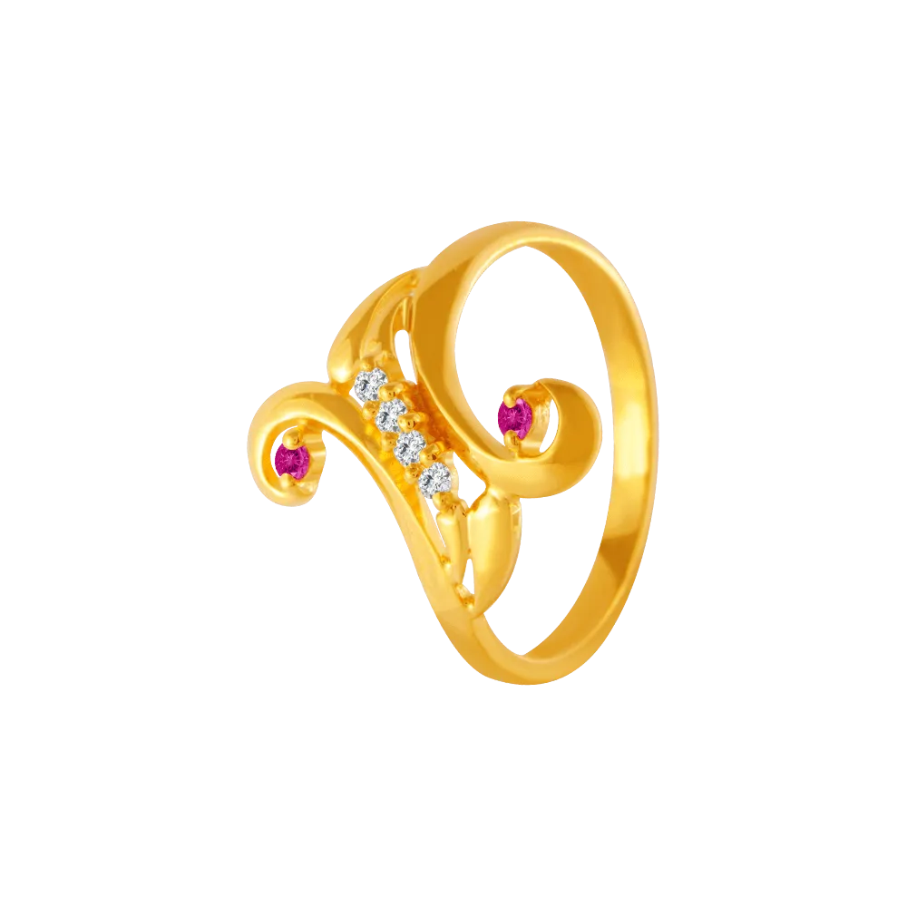 22KT Yellow Gold And American Diamond Ring For Women