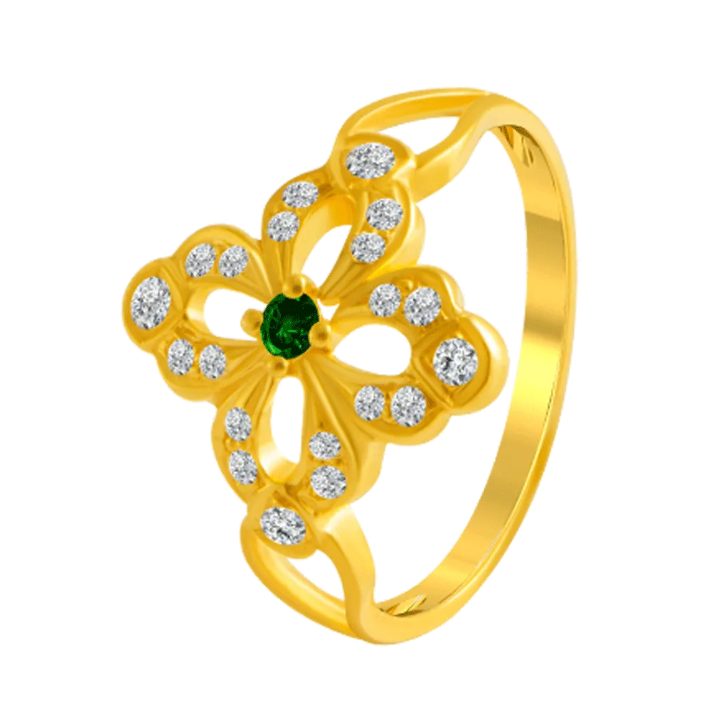 22KT Yellow Gold And American Diamond Ring For Women