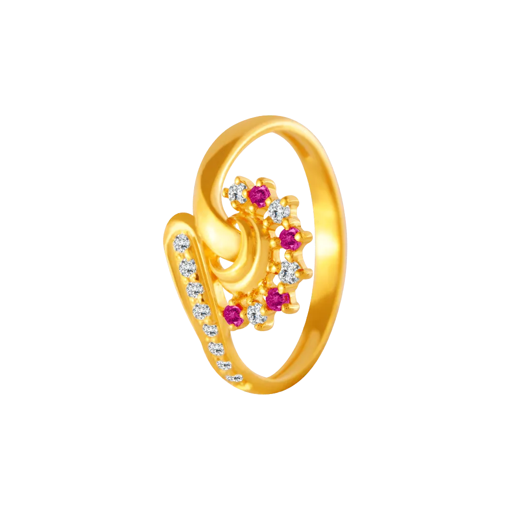 22KT Yellow Gold And American Diamond Ring For Women