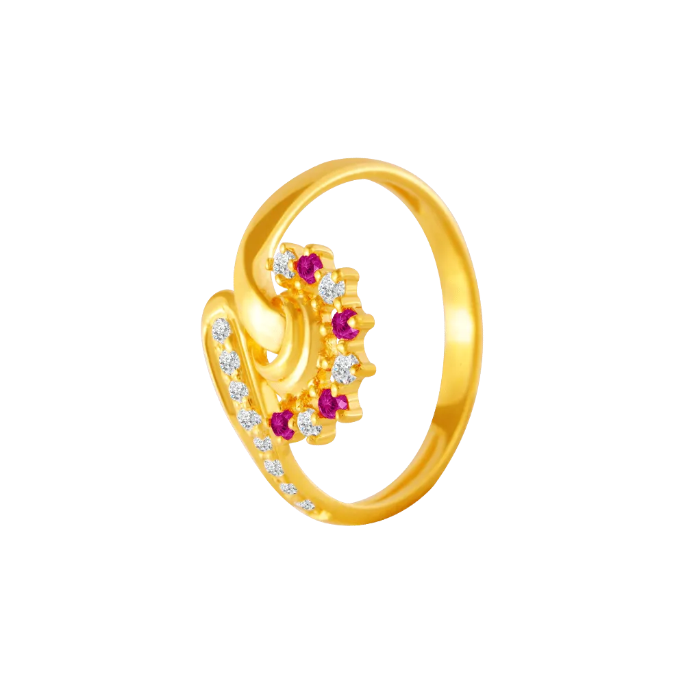 22KT Yellow Gold And American Diamond Ring For Women