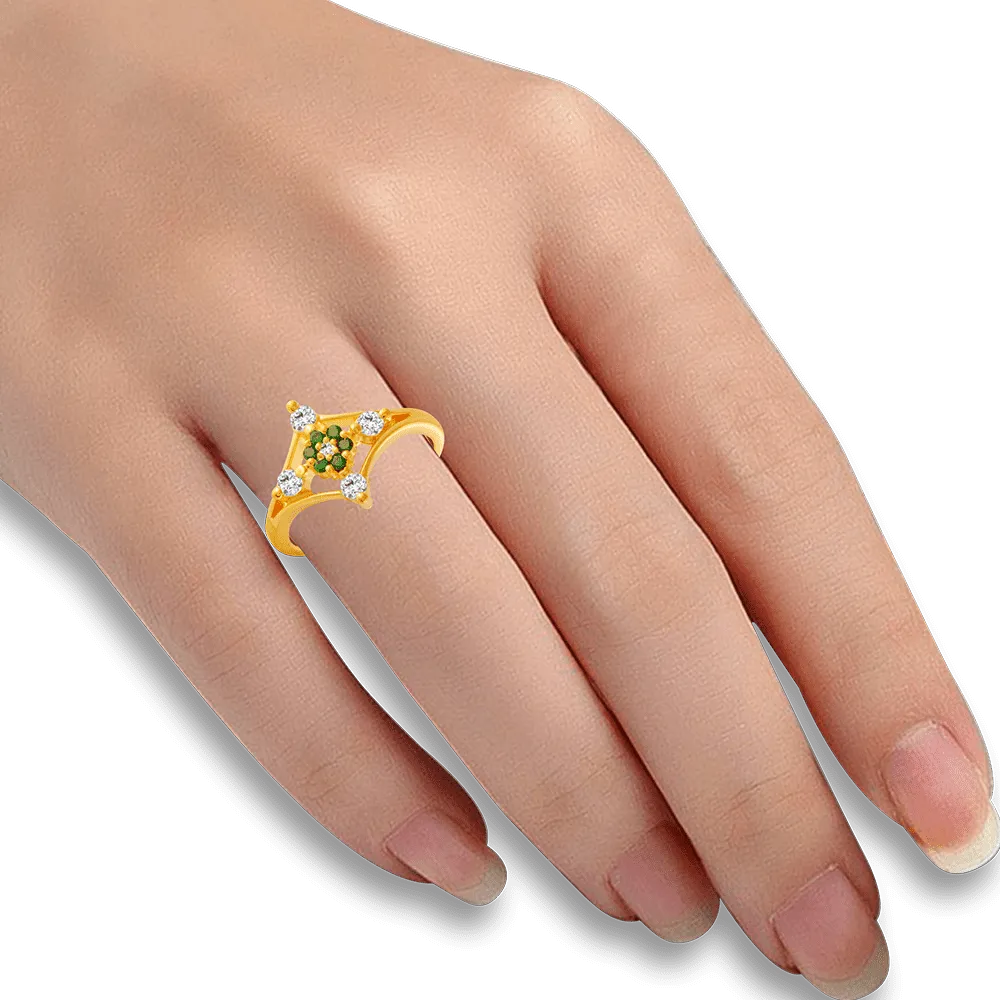 22KT Yellow Gold And American Diamond Ring For Women