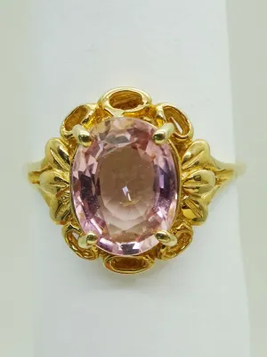 3.5ct Natural Pink Tourmaline Flower Filigree Ring 14k Gold Size 10