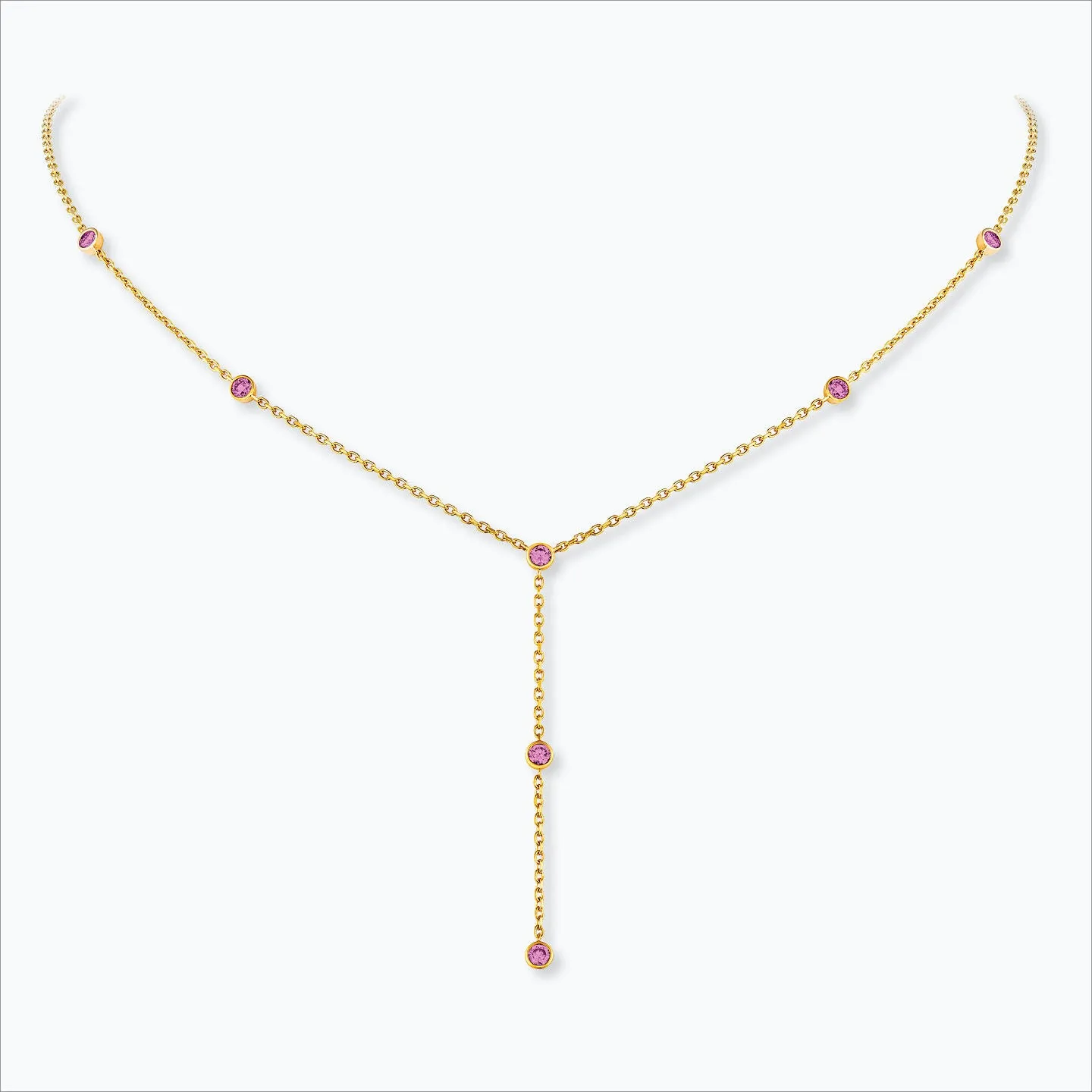 7 Stone 18K Gold Necklace w. Pink Sapphires