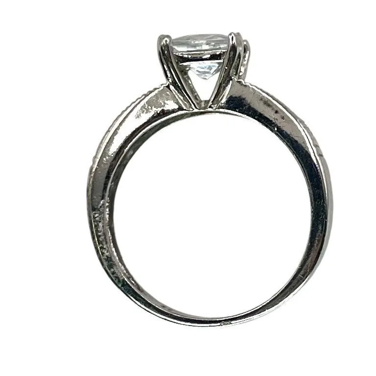 925 Silver Princess Cut Prong Setting CZ Ring Sz 8.25 Engagement Bridal