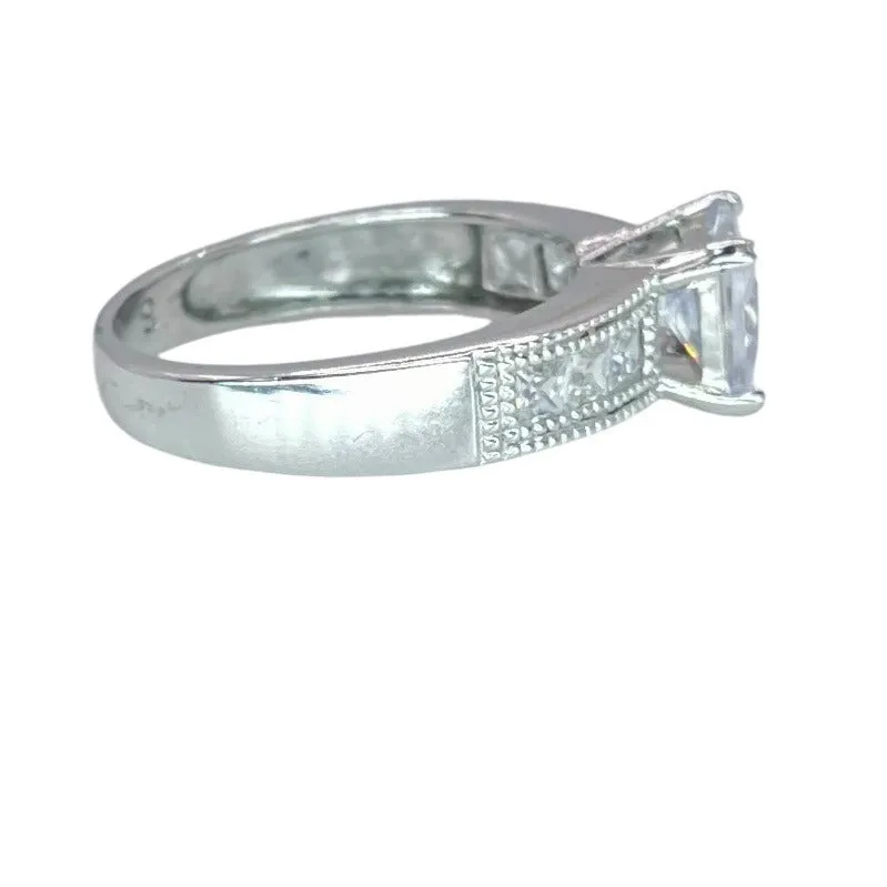 925 Silver Princess Cut Prong Setting CZ Ring Sz 8.25 Engagement Bridal
