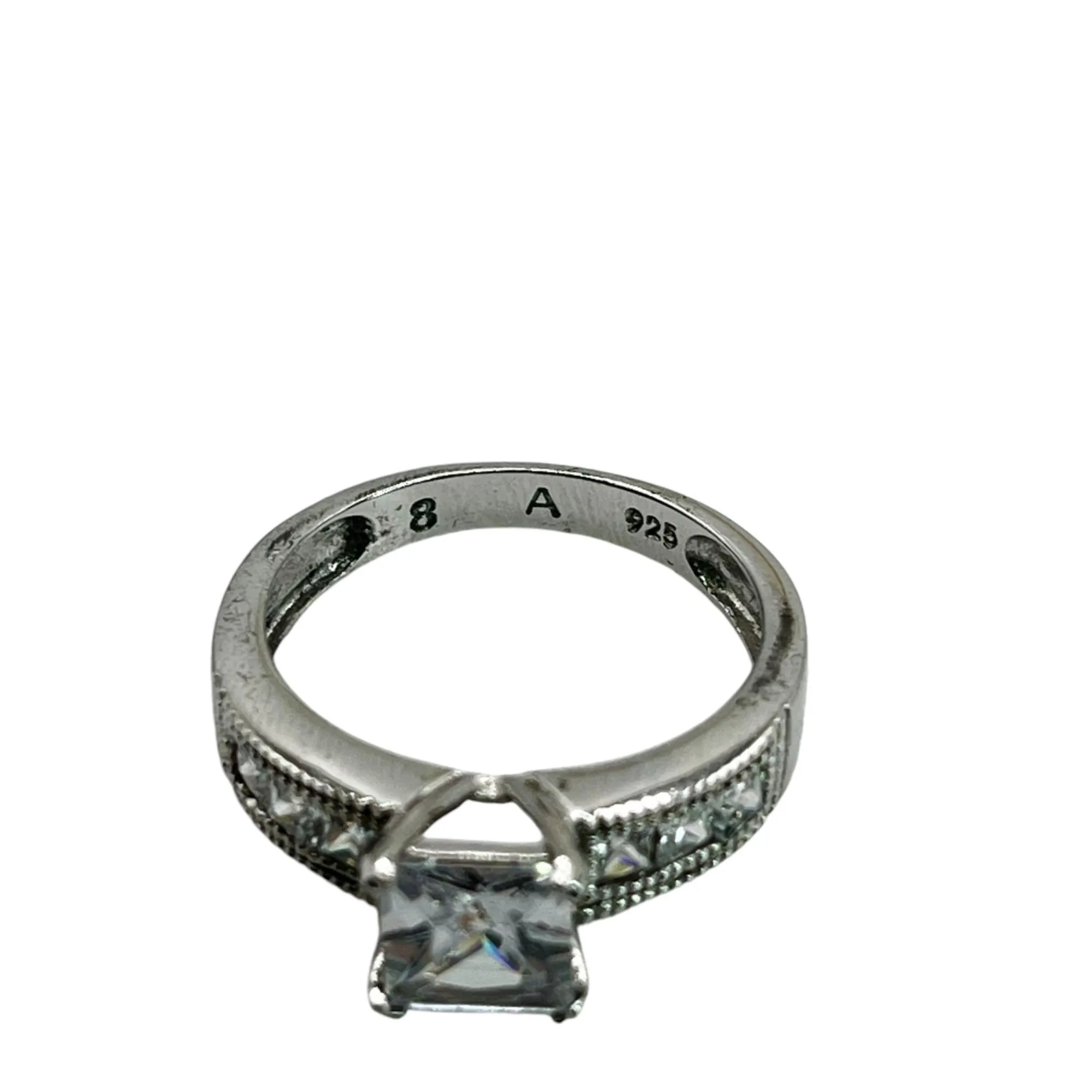 925 Silver Princess Cut Prong Setting CZ Ring Sz 8.25 Engagement Bridal