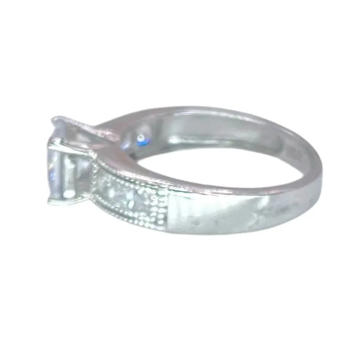 925 Silver Princess Cut Prong Setting CZ Ring Sz 8.25 Engagement Bridal