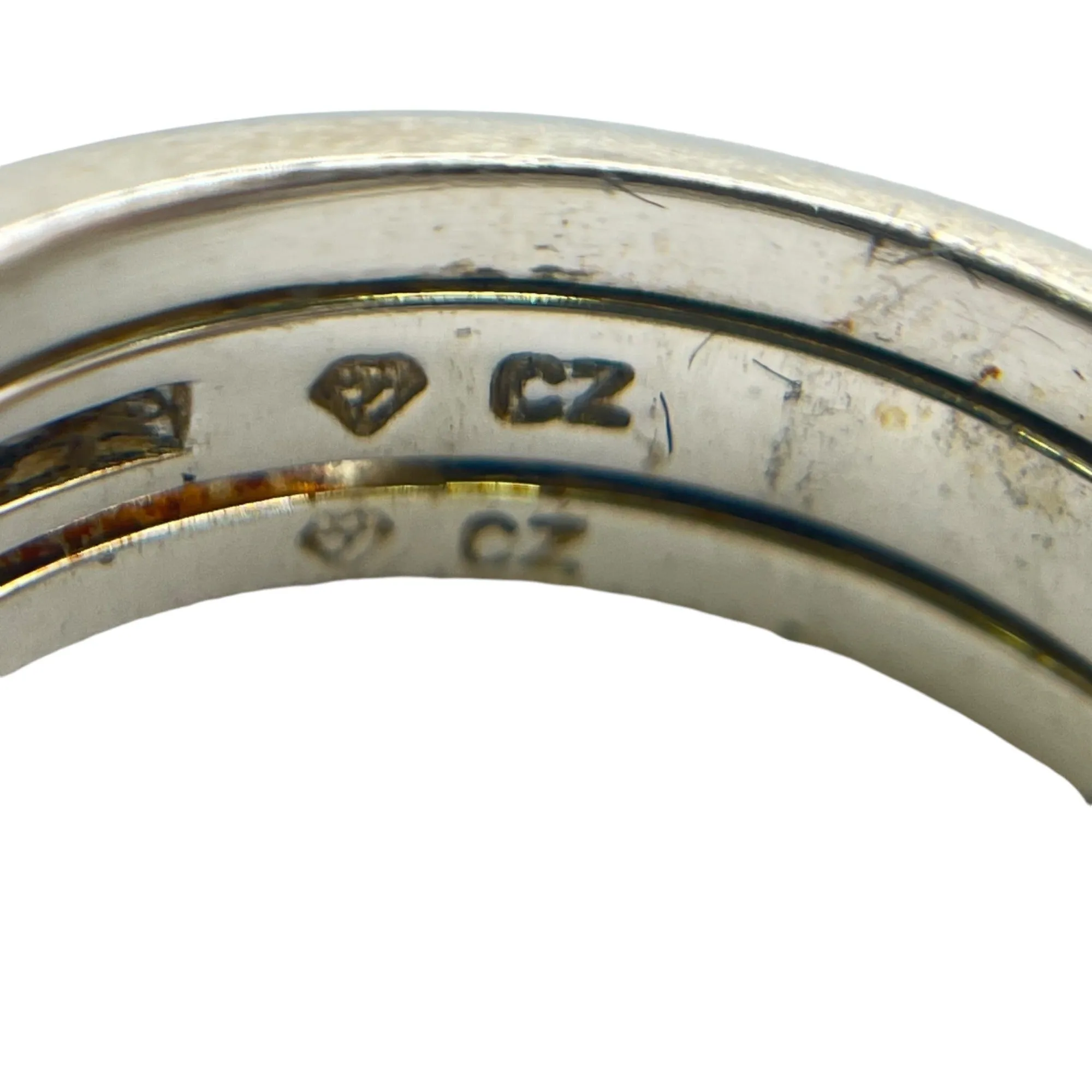 925 Silver Round Cut CZ Ring Size 6.75 Engagement Wedding Illusion Three Band