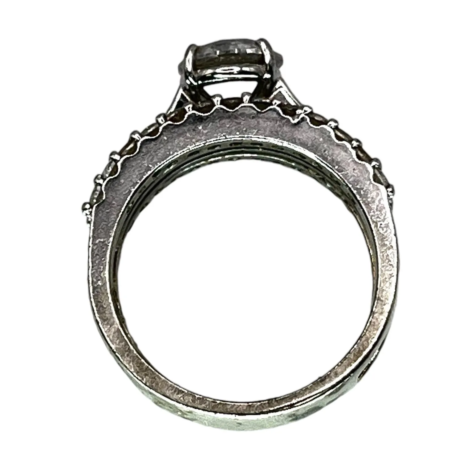 925 Silver Round Cut CZ Ring Size 6.75 Engagement Wedding Illusion Three Band