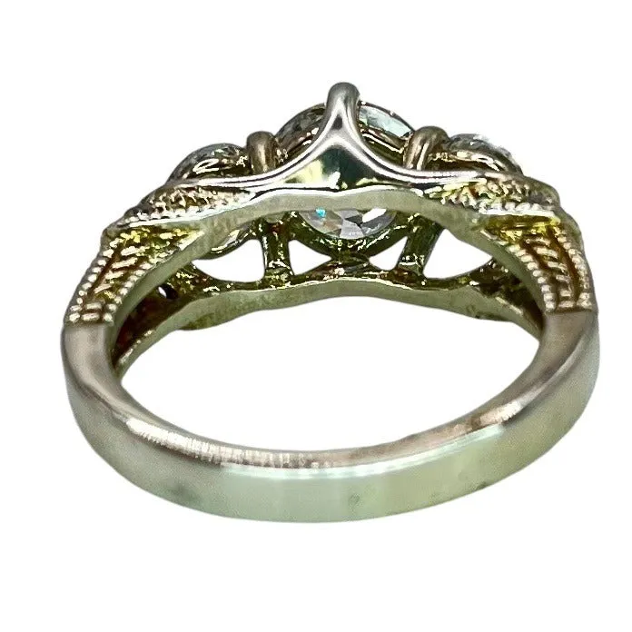 925 Silver Round Cut Three Stone CZ Ring Size 7 Engagement Bridal Intricate